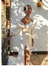 Ivory Satin Slit Modern Wedding Dress Ivory Satin Slit Modern Wedding Dress